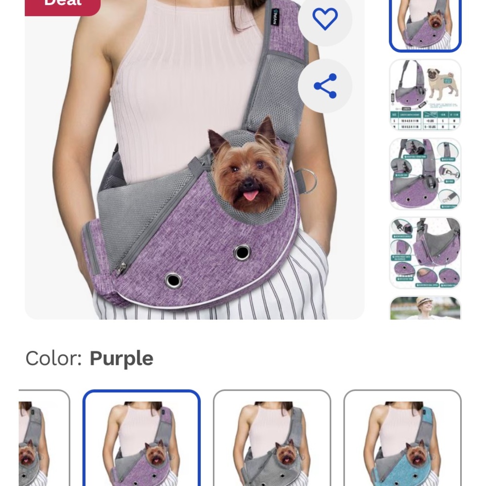 Purple Pet Sling with Adjustable Strap